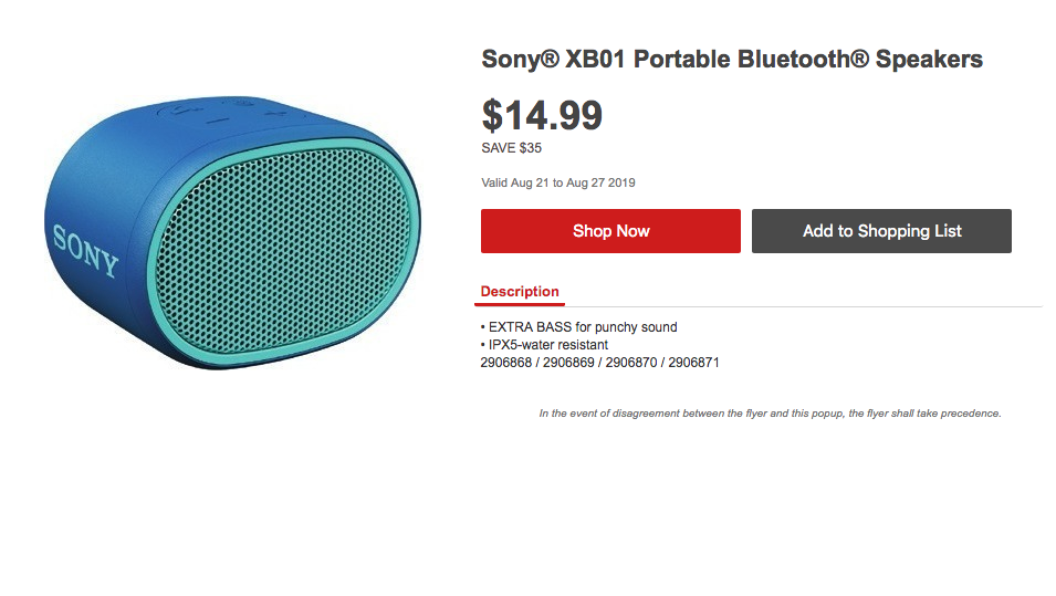 Staples：Sony藍牙喇叭只賣$19.99