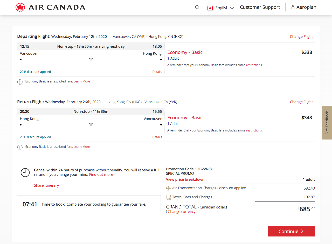 Air Canada:全球八折優惠