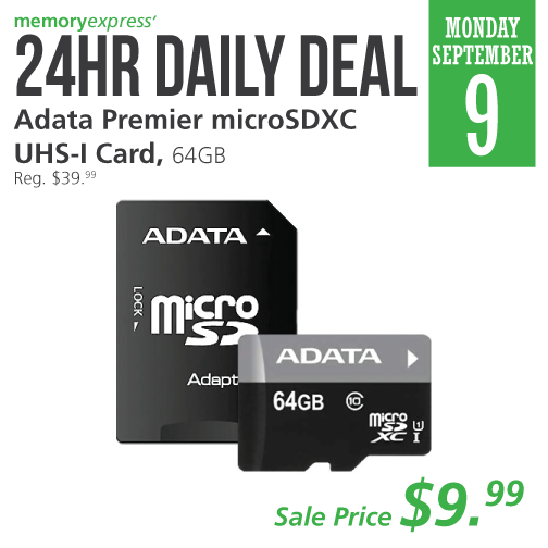 Memory Express：ADATA 64GB MicroSDXC UHS-1只賣$9.99