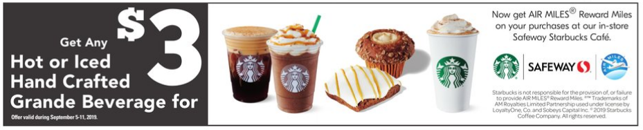 Starbucks：任何手調飲品只賣$3 (只限Safeway內的Starbucks)
