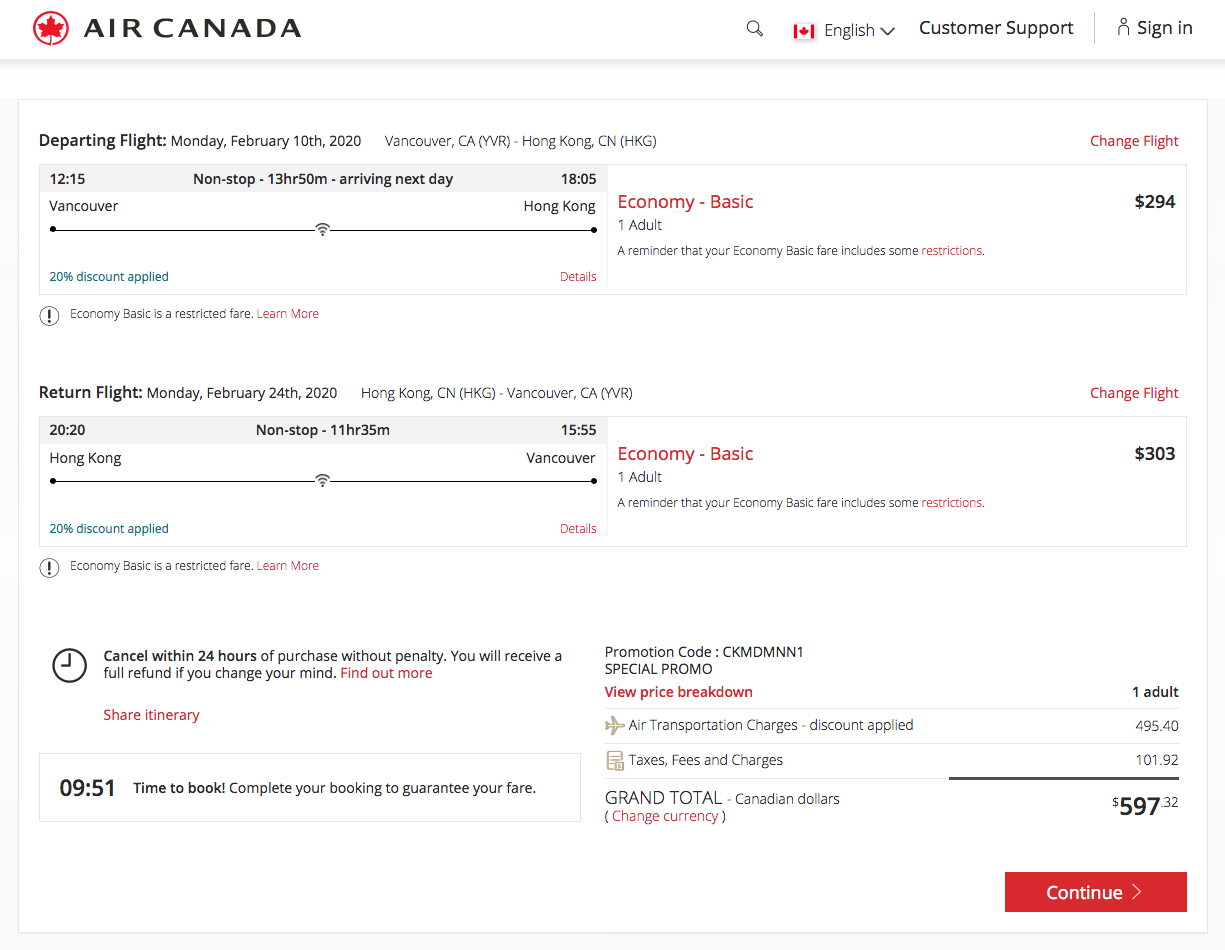 Air Canada：全球八折优惠