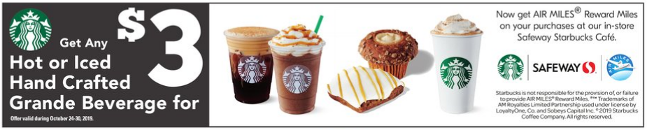 Starbucks：任何手調飲品只賣$3 (只限Safeway內的Starbucks)