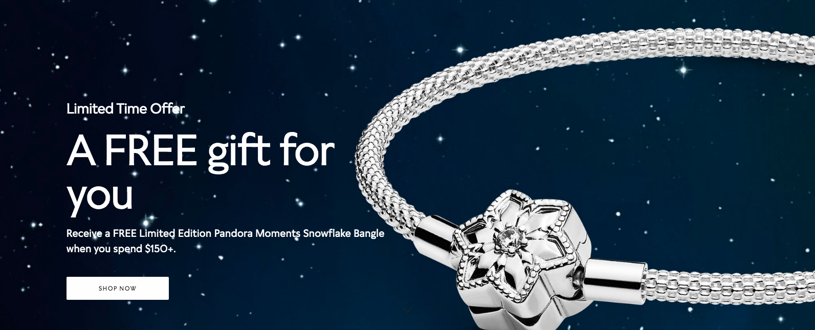 Pandora：購物滿$150，可獲免費手環