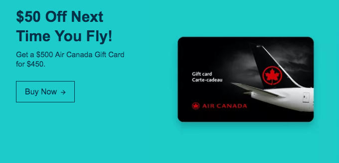 ebay.ca：$500 Air Canada Gift Card只賣$450