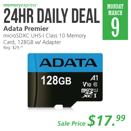 Memory Express：ADATA 128GB MicroSDXC UHS-1 + Adapter只卖$17.99