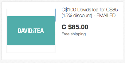 ebay.ca：$100 David’s Tea Gift Card只卖$85