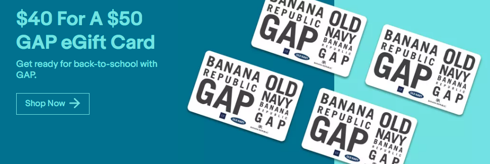 ebay.ca：$50 Banana Republic/Gap/Old Navy礼券(Gift Card)只卖$40