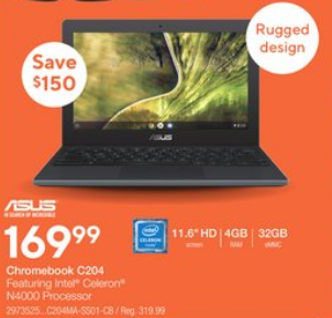 Staples官網：ASUS 11.6吋Chromebook只賣$169.99