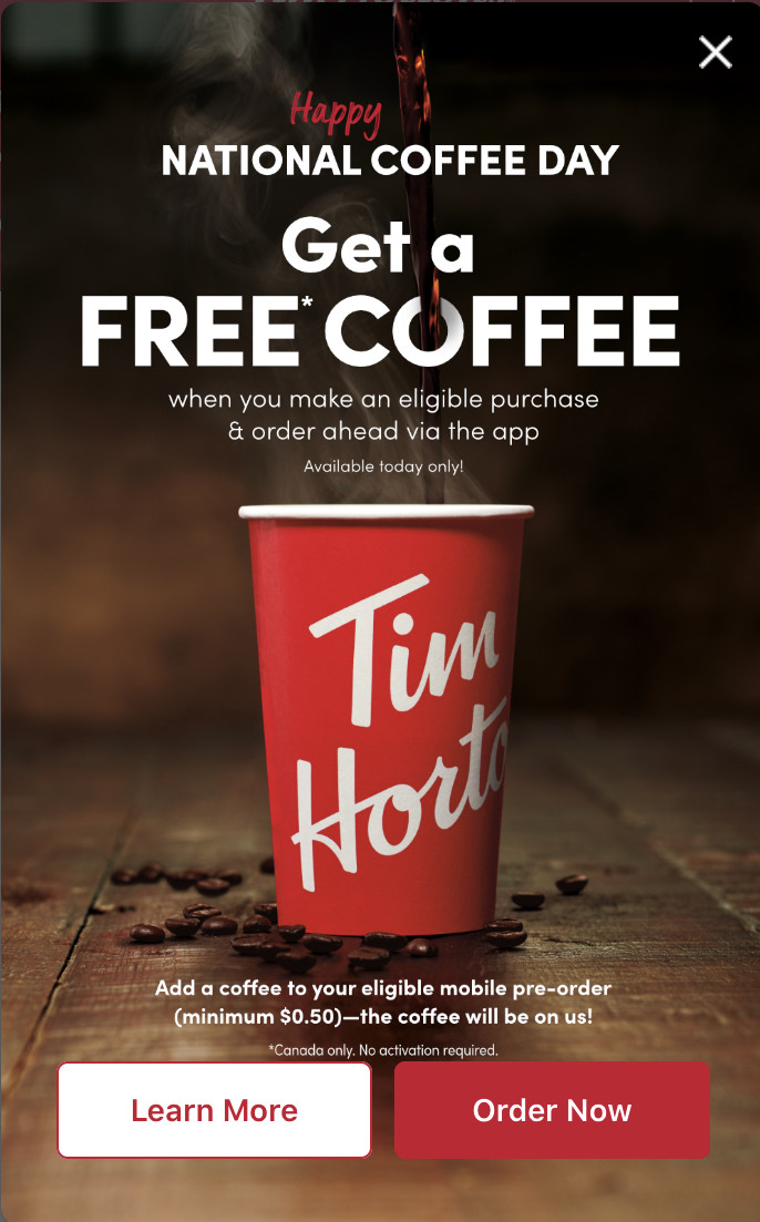 Tim Hortons：免費咖啡