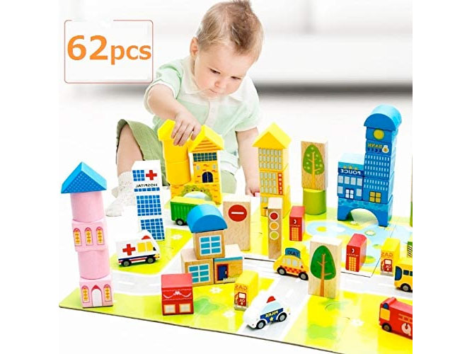 Amazon:Wooden Building Blocks Set (62 pcs)只賣$29.99