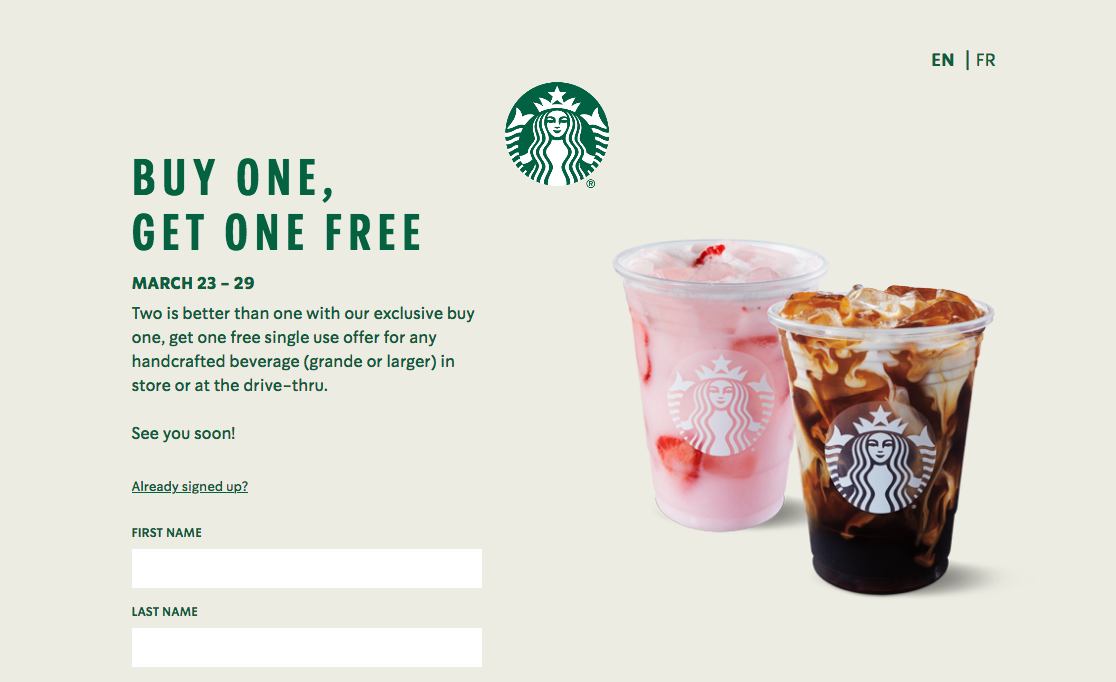 Starbucks:任何手調飲品可享買一送一優惠