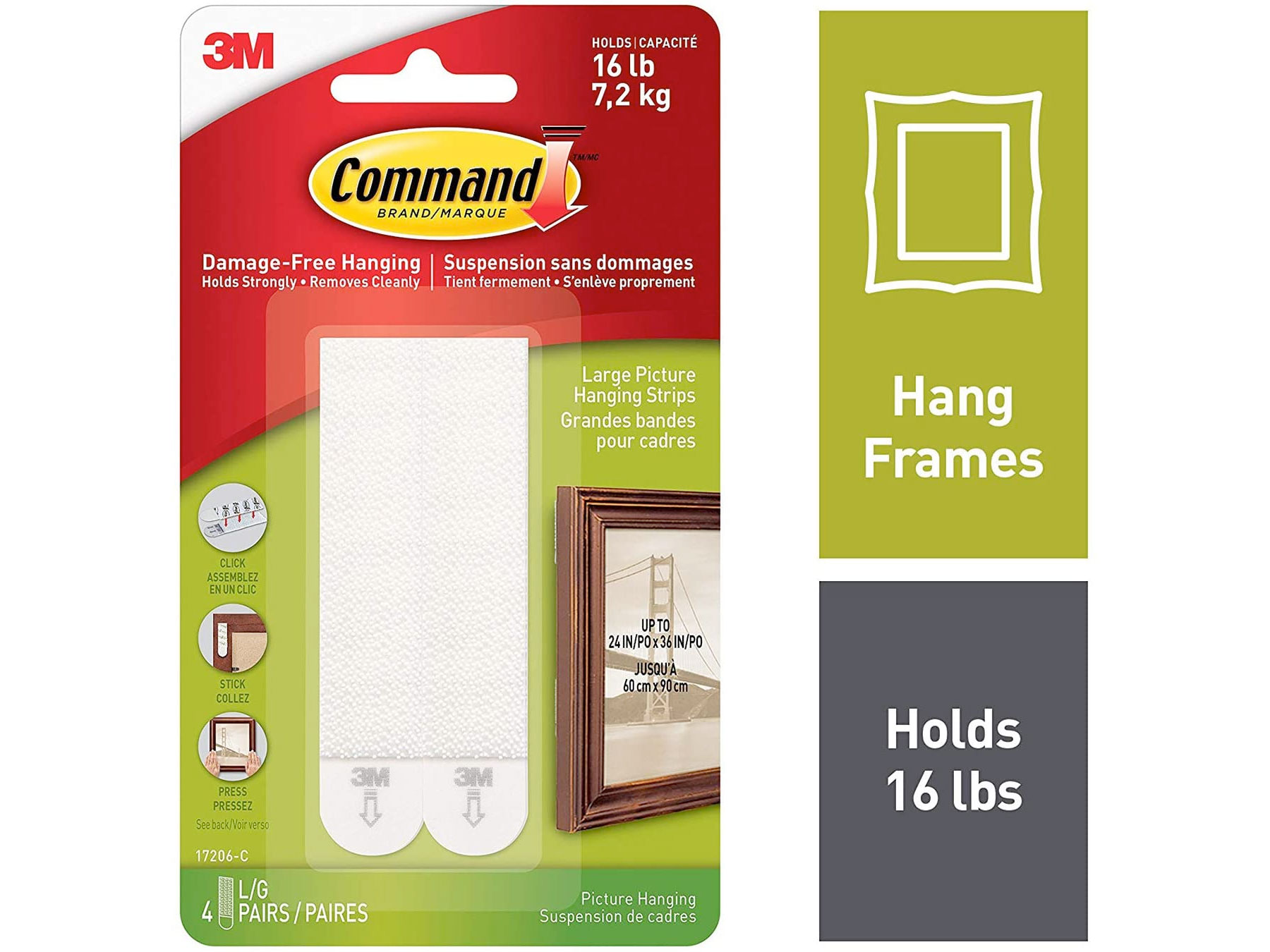 Amazon：3M Large Picture Hanging Strips(4 Pairs)只卖$1.50