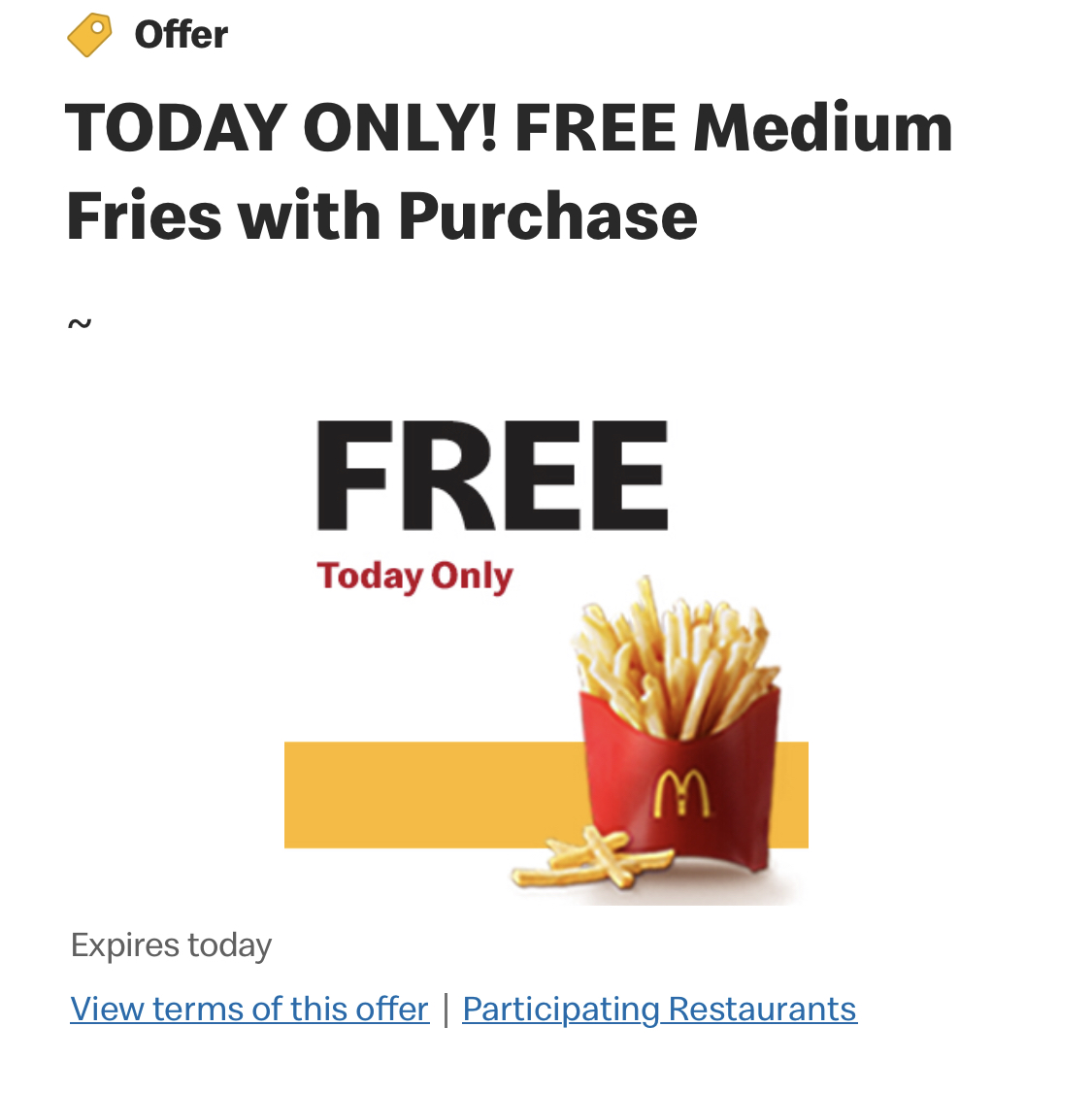 McDonald’s：免费薯条