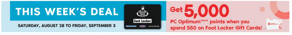 Shoppers Drug Mart：購買$50 Foot Locker Gift Card即可獲5000 PC Optimum Points
