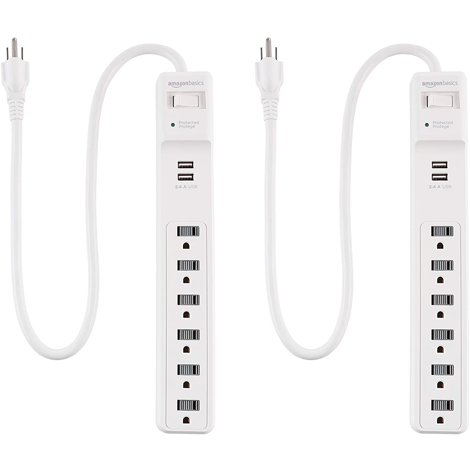 Amazon Basics 6-Outlet Surge Protector Power Strip with 2 USB Ports (2 Pack)只賣$23.87