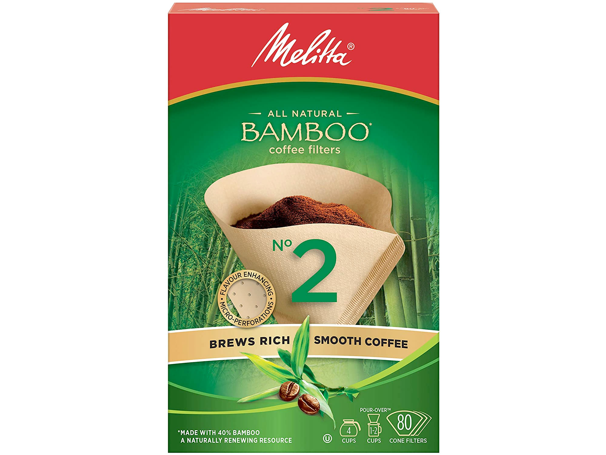 Amazon：Melitta Bamboo Coffee Filters No 2 (80 Count)只卖$3.98