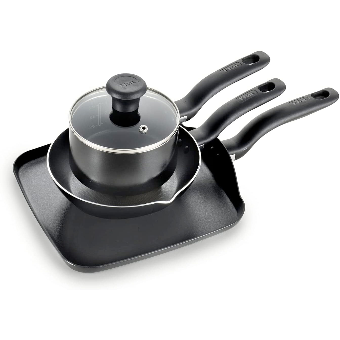 Amazon：T-Fal Culinaire Nonstick 8″ Frypan + 10.25″ Griddle + 1QT Saucepan with lid只卖$26.60