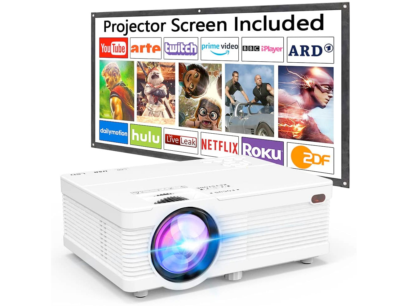 Amazon：Portable Mini Projector + Projector Screen只賣$66.49