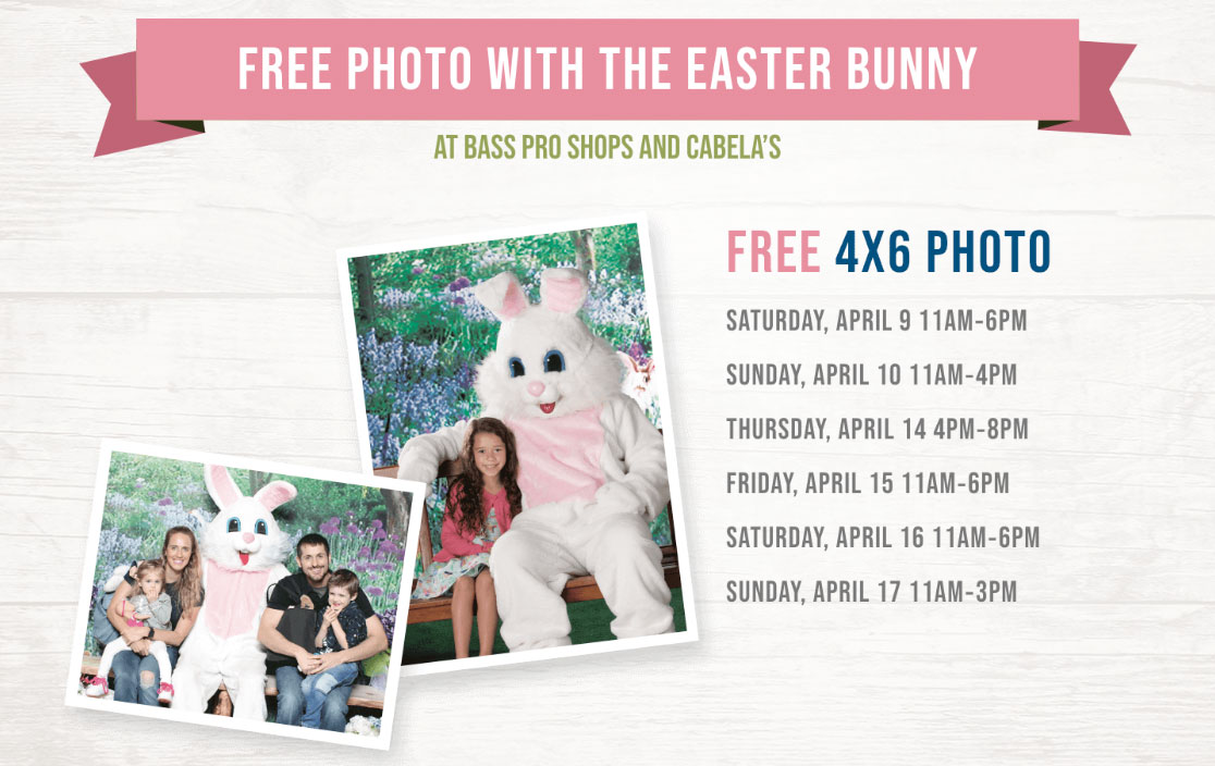 Bass Pro Shops：免费与复活兔相片拍照 + 4×6照片一张