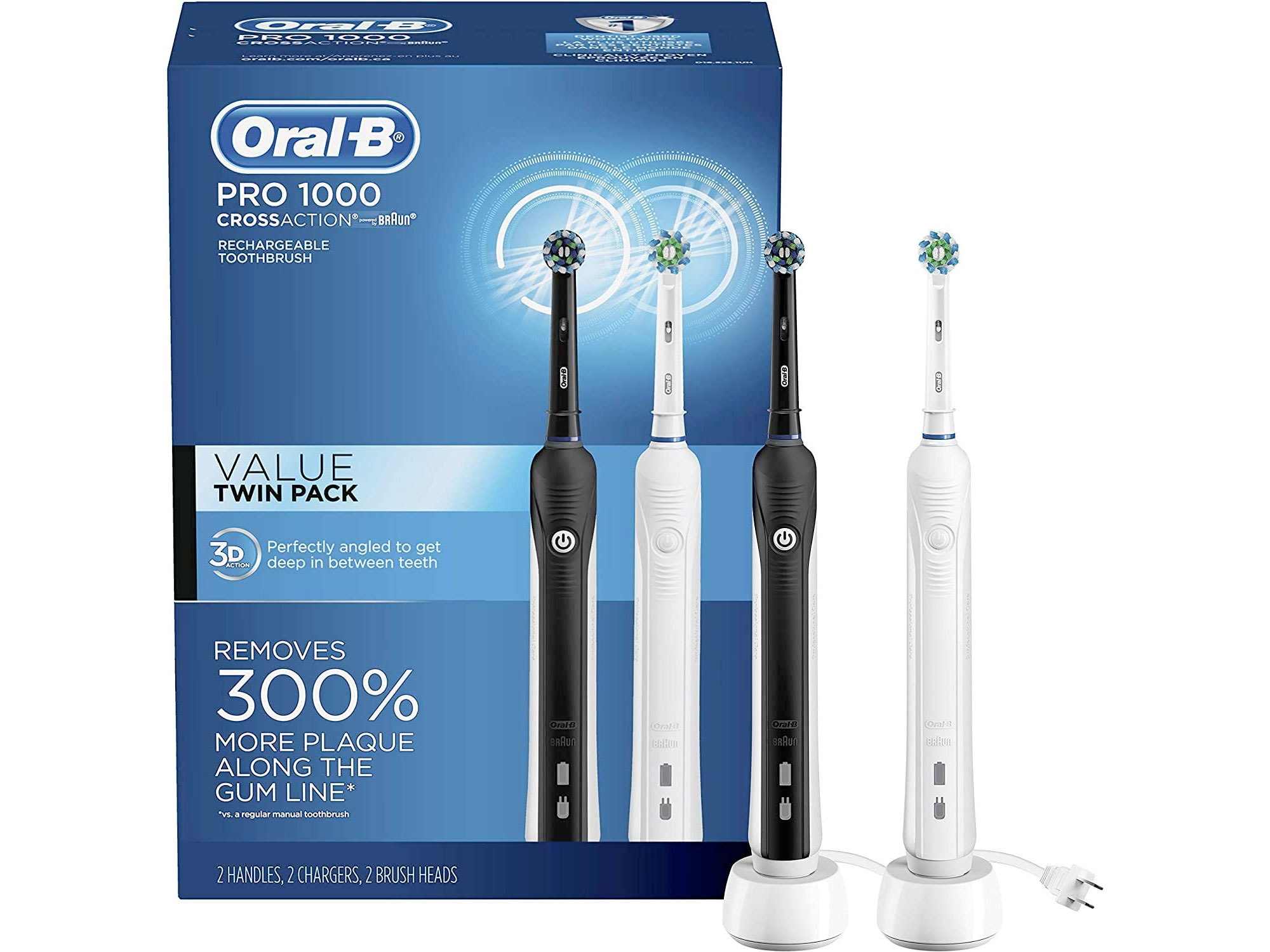 Amazon：Oral-B Pro 1000 CrossAction Electric Toothbrush (2 Count)只賣$119.99