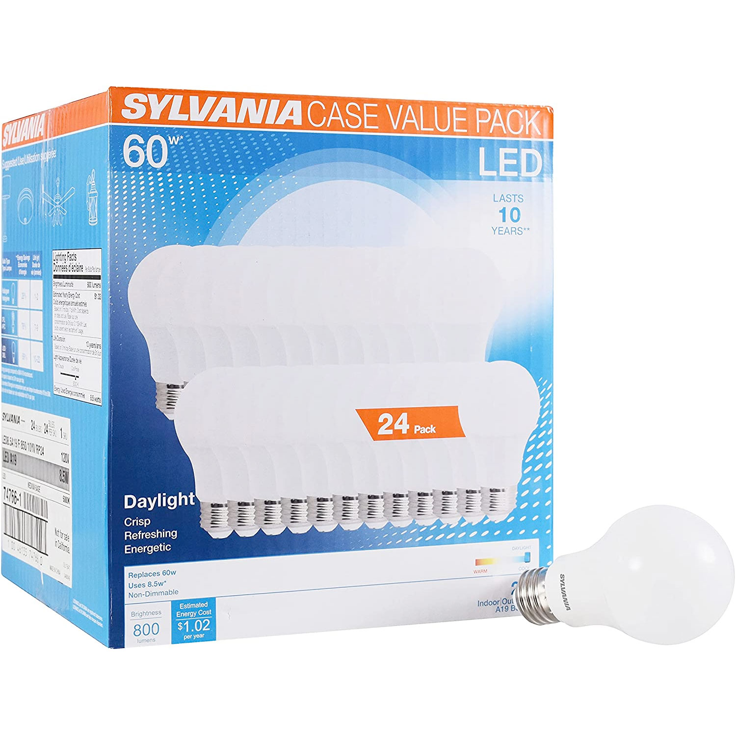 Amazon：Sylvania A19 LED Daylight Bulbs (24 Pack)只賣$37.84