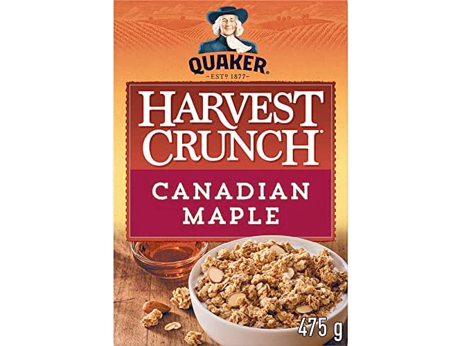 Amazon：Quaker Harvest Crunch Canadian Maple Flavour Granola Cereal (475g, Pack of 12)只賣$4.67