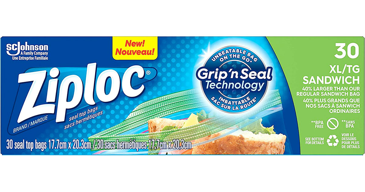 Amazon：Ziploc XL Snack and Sandwich Bags (30 Count)只賣$2.97