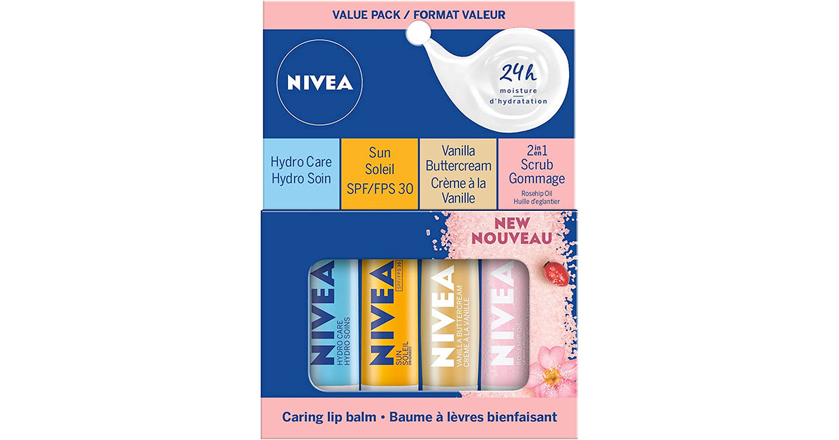 Amazon：Nivea Hydrating Caring Lip Moisturizer Mix Pack (4×4.8g Stick)只賣$6.97