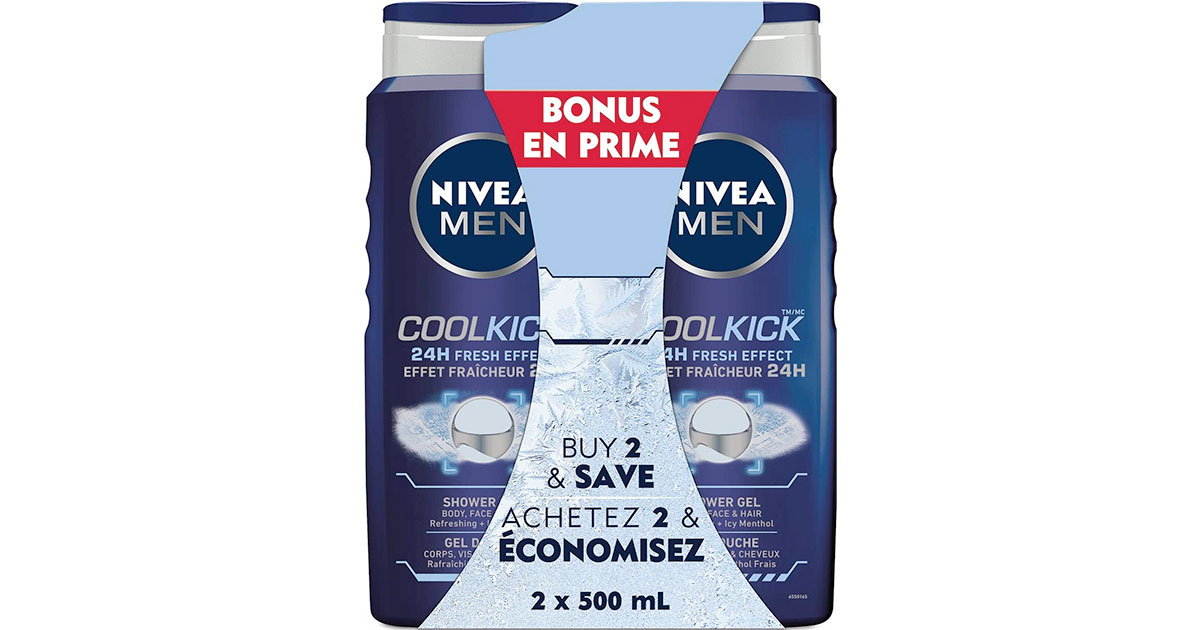 Amazon：NIVEA MEN Cool Kick Shower Gel (2x500ml)只賣$6.97