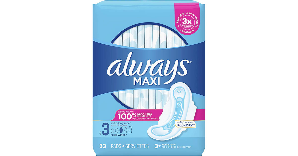 Amazon：Always Maxi Size 3 Pads (Pack of 3, 33 Pads Each Pack)只賣$18.99