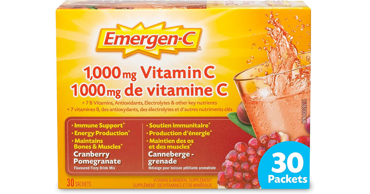 Amazon：Emergen-C 1000mg Vitamin C Powder Supplement (Cranberry Pomegranate, 30 Packets)只賣$8.99