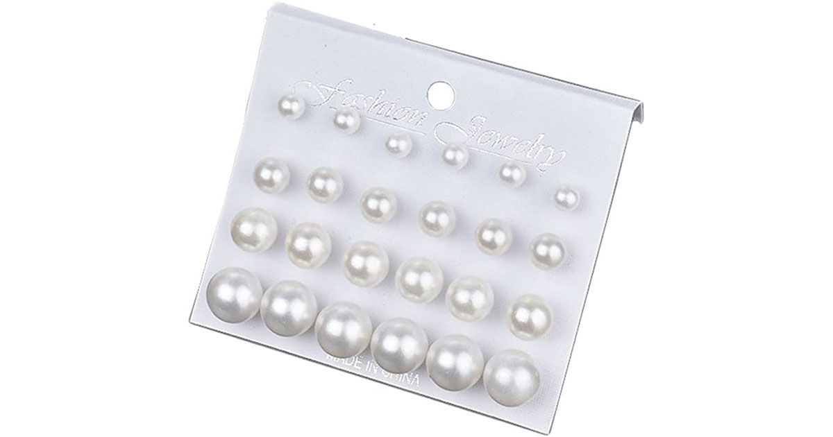 Amazon：Pearl Stud Earrings Set (12 Pairs)只賣$7.80
