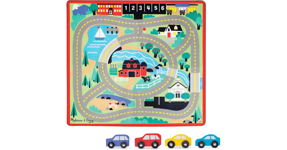 Amazon：Melissa & Doug Round the Town Road Rug and Car Activity Play Set With 4 Wooden Cars只賣$25.97