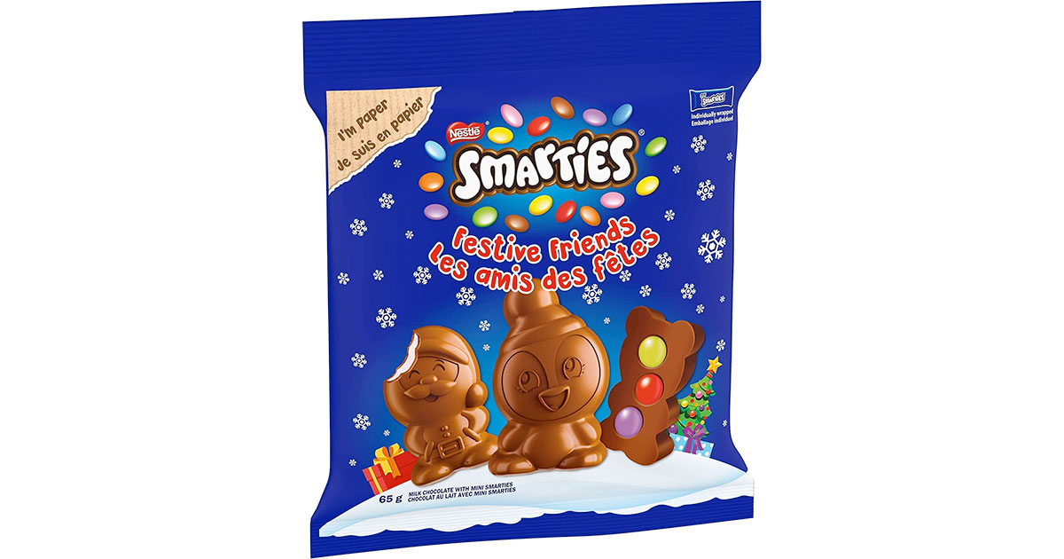 Amazon：Nestlé Smarties Chocolate Festive Friends (65g, 12 Bags)只賣$15.36