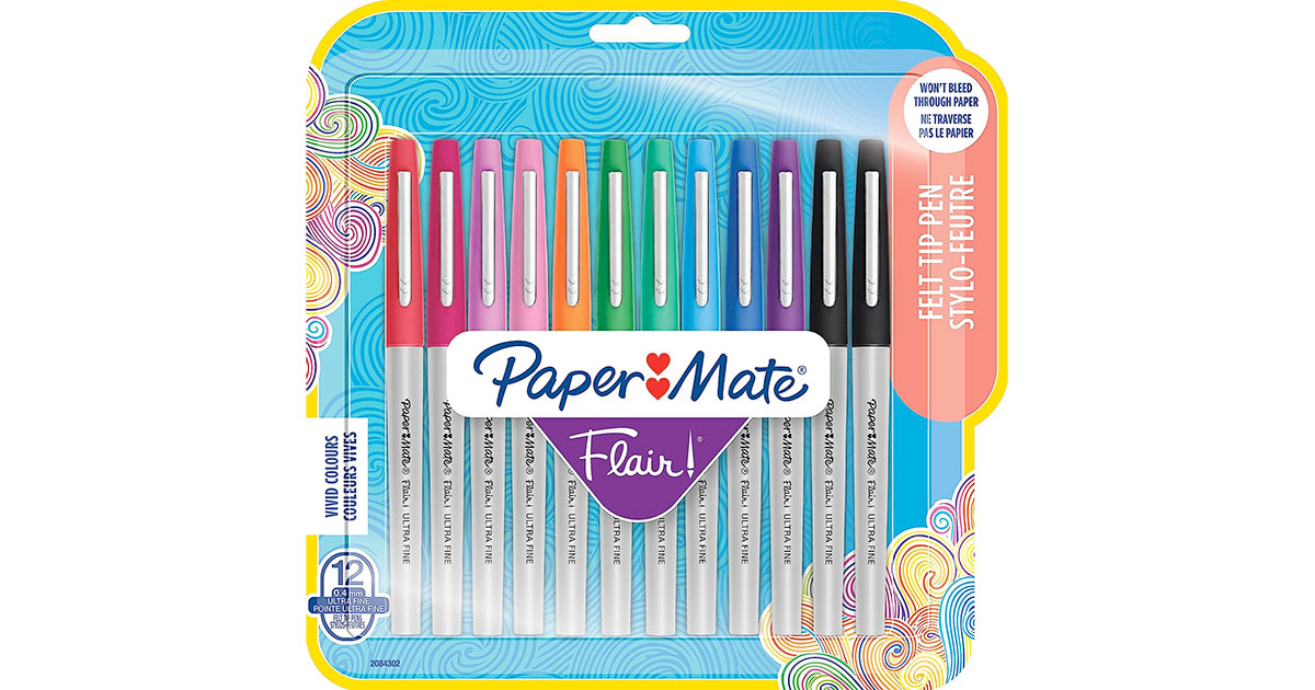Amazon：Paper Mate 0.4mm Flair Felt Tip Pens (12 Count)只賣$8.24