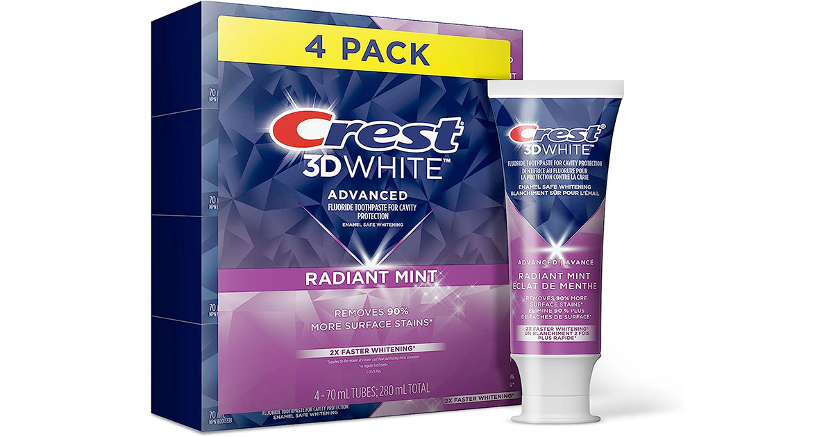 Amazon：Crest 3D White Advanced Toothpaste (4 Pack)只賣$9.99