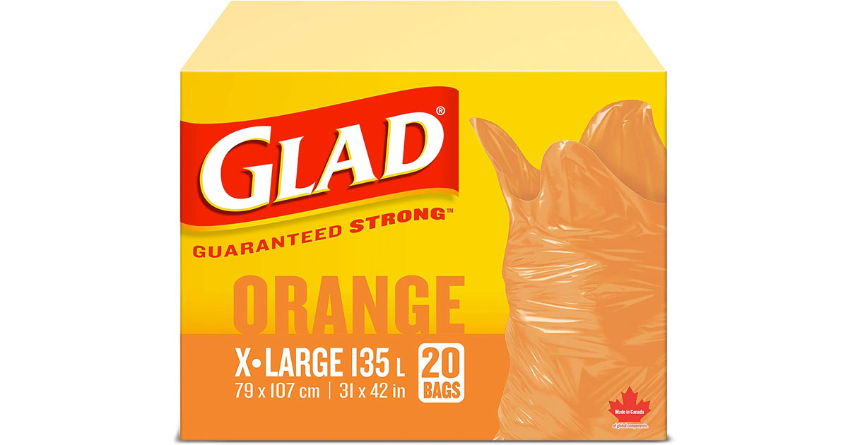 Amazon：Glad Orange Garbage Bags (135L, 20 Trash Bags)只賣$5