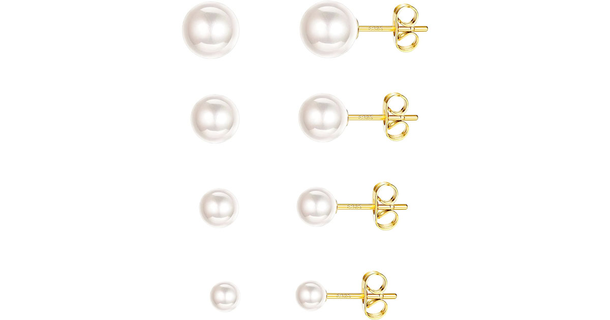 Amazon：4 Pairs 925 Sterling Silver Pearl Earrings只賣$5.49