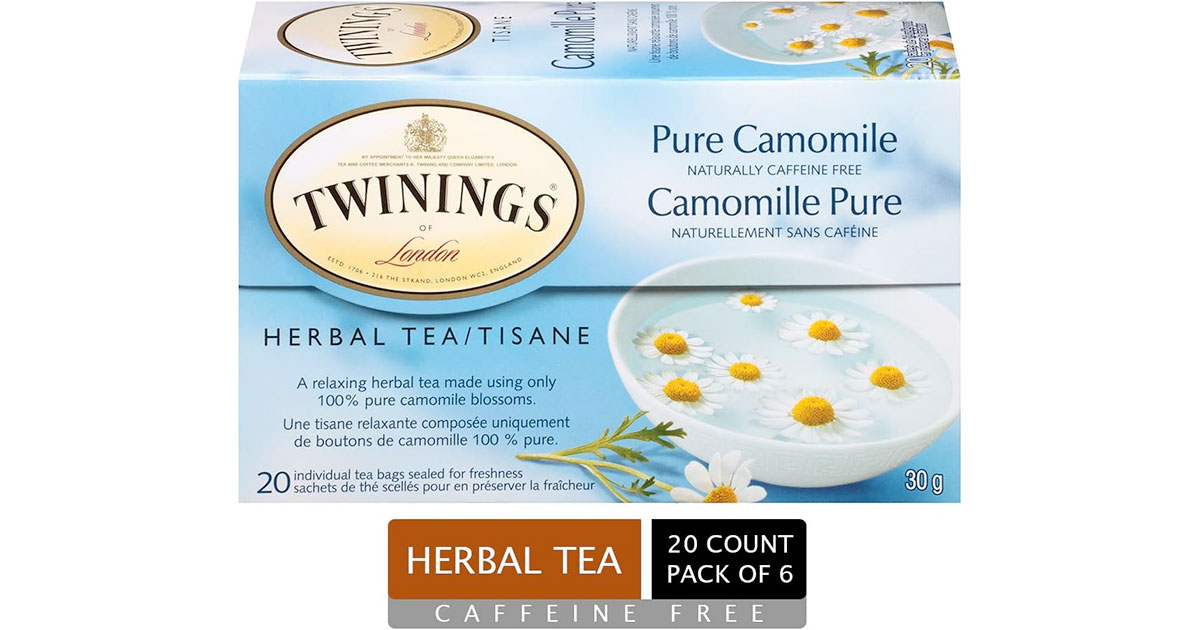 Amazon：Twinings of London Herbal Camomile Tea Bags (20 Count, Pack of 6)只賣$14.94