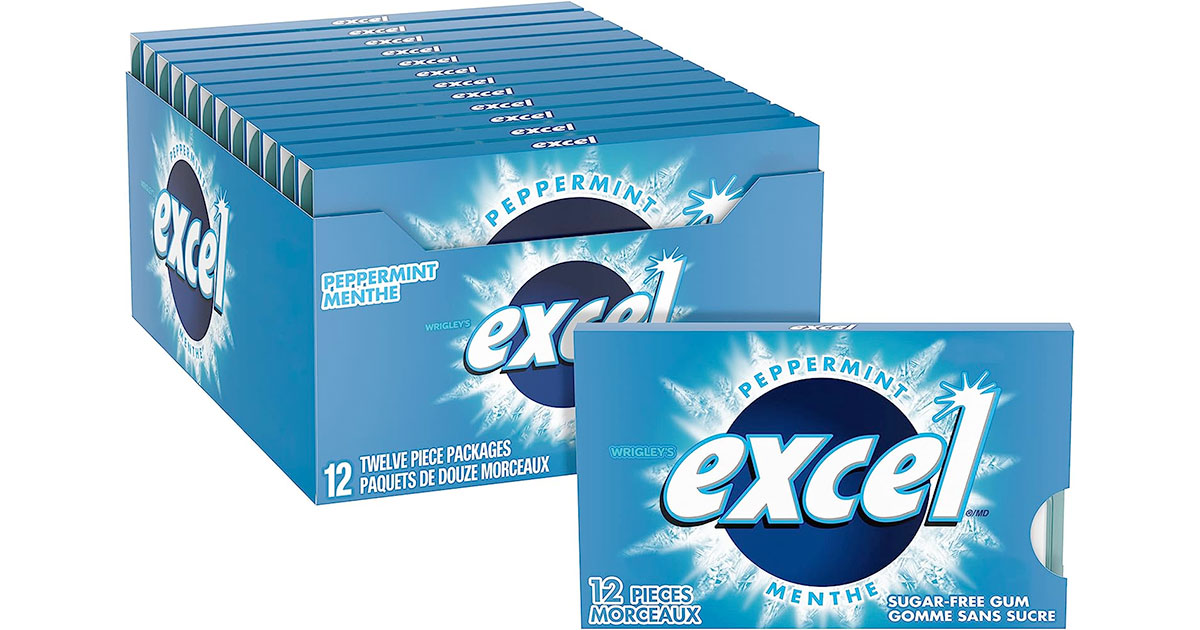 Amazon：EXCEL Peppermint Flavoured Sugar Free Chewing Gum (12 Pieces x 12 Packs)只賣$8.49
