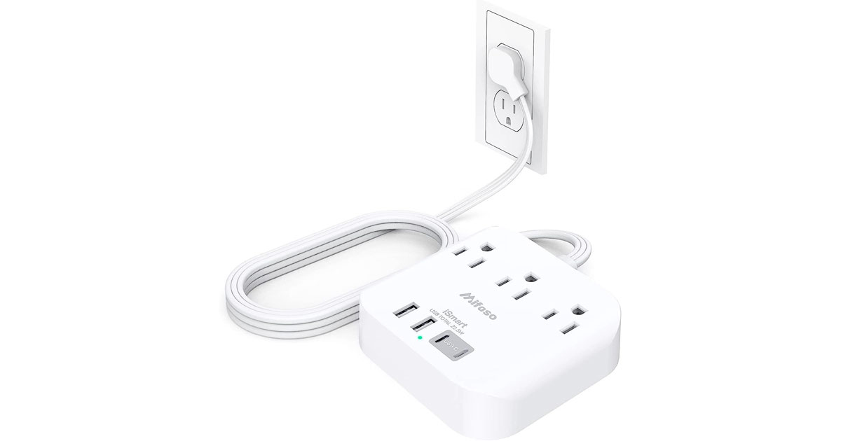 Amazon：3 Outlets + USB Ports Power Bar with Flat Plug Extension Cord只賣$16.49