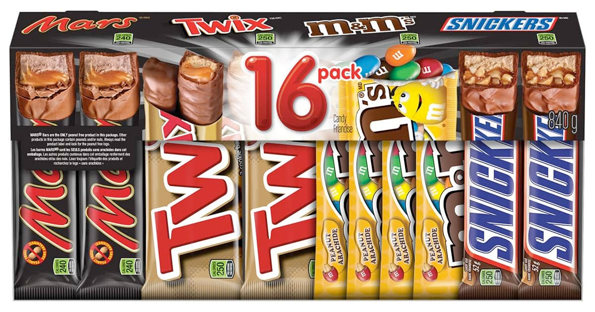 Amazon：Mars Snickers Twix M&M’s Variety Pack Full Size Chocolate Bars (16 Count)只賣$13.99