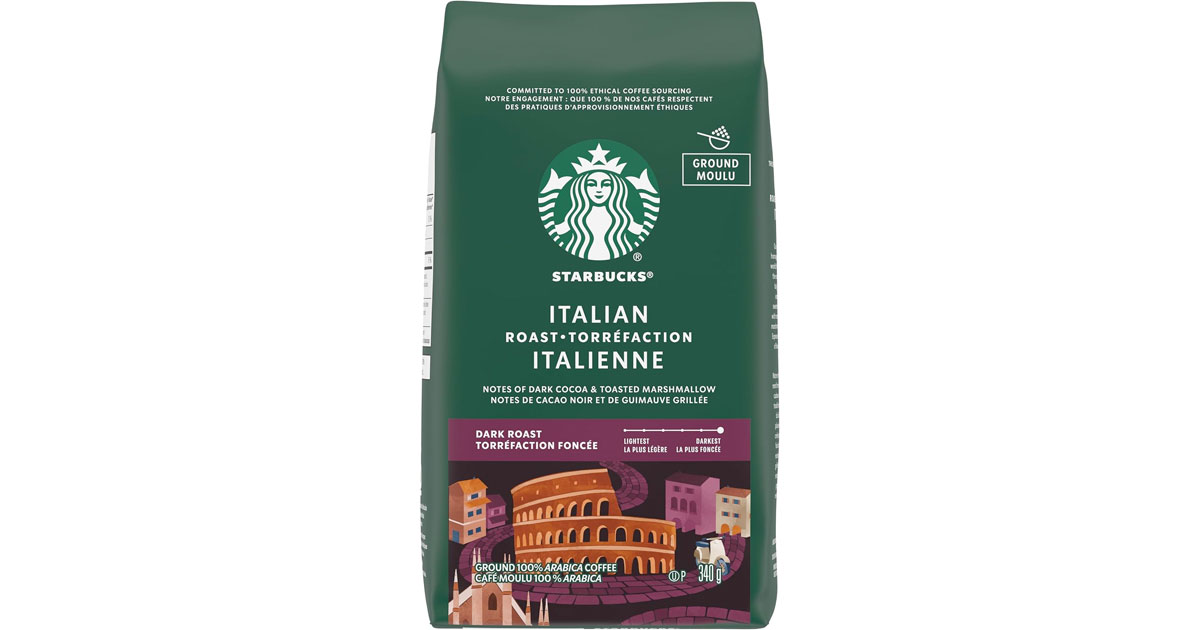 Amazon：Starbucks Italian Roast Dark Roast Ground Coffee (340g Bag, Pack of 6)只賣$8.99