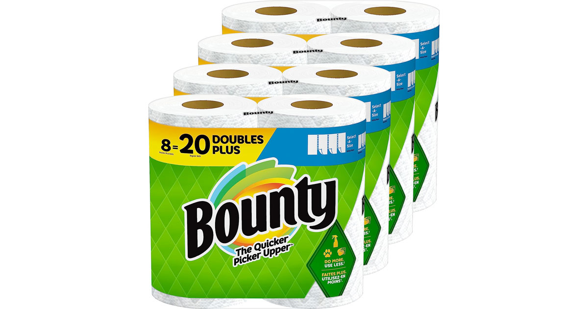 Amazon：Bounty Select-A-Size Paper Towels (8 Double Plus Rolls)只卖$20.99