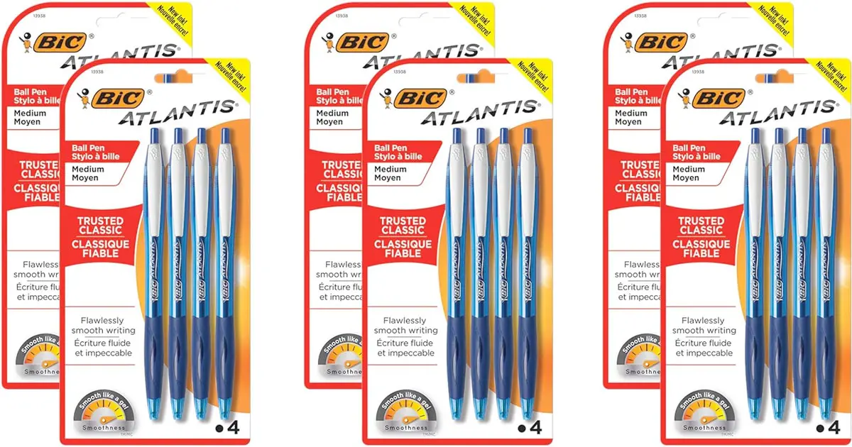Amazon：BiC Atlantis Ball Pens Retractable (Blue, 4-Pack, Box of 6 Packs)只卖$8.09