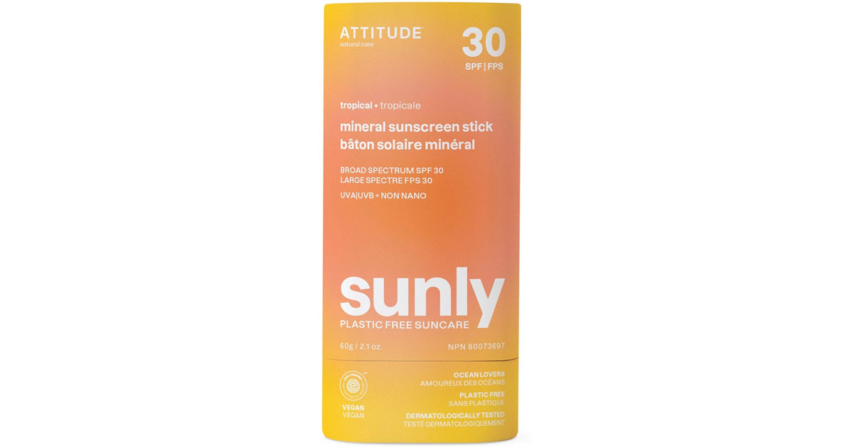 Amazon：ATTITUDE Mineral Sunscreen Stick (60g)只賣$14.69
