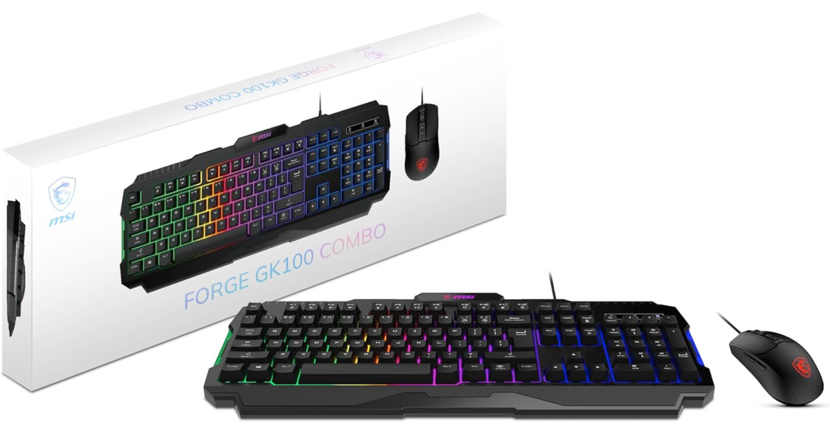 Amazon:MSI Forge GK100 Combo – Gaming RGB Keyboard & Mouse Set只賣$23.99