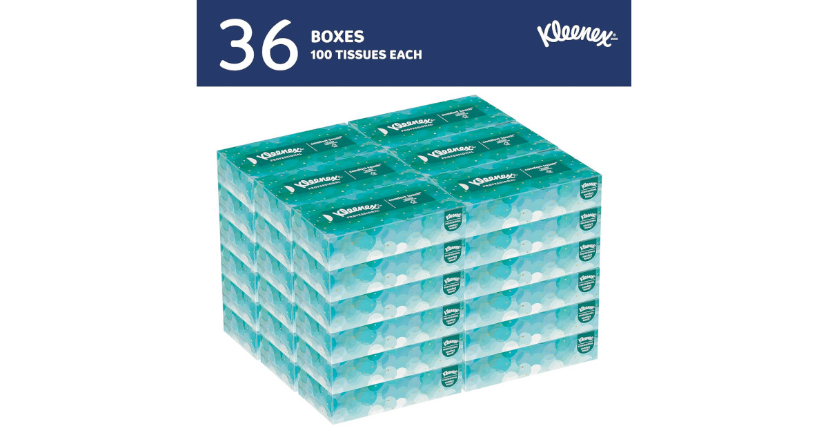 Amazon：Kleenex Facial Tissue (2 Ply, 100 Tissues x 36 Boxes)只賣$28.04