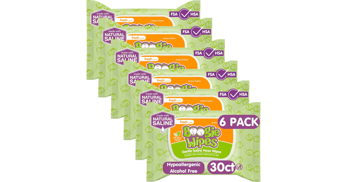 Amazon：Boogie Wipes (30 Count, Pack of 6)只卖$4.49