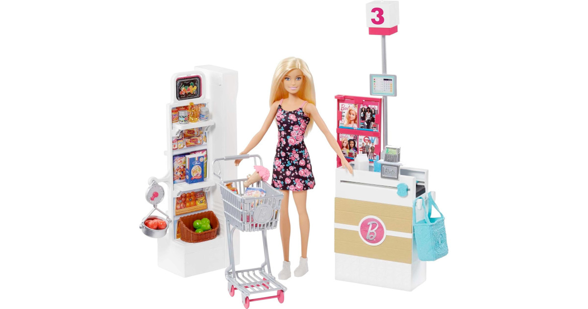 Amazon：Barbie Doll and Grocery Store with Rolling Cart and Working Belt只賣$24.97